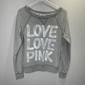 Victoria's Secret Love PINK Gray Crew Neck Sweatshirt Size small animal print